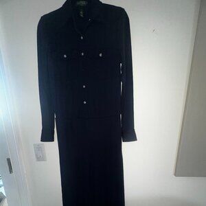 Lauren Ralph Lauren Women's Blue  Long-Sleeve Button-Down Jumpsuit Size 4